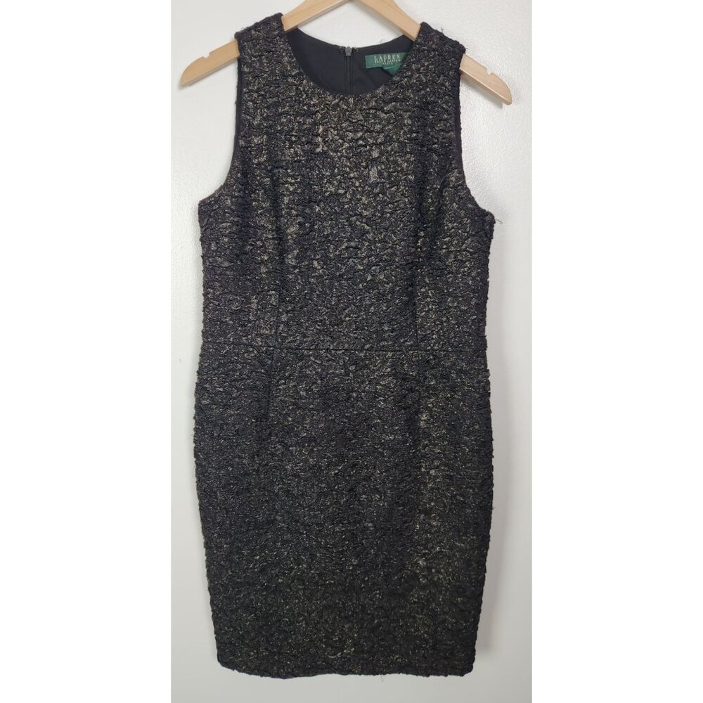 Lauren Ralph Lauren Women's Sz. 14 Black & Gold Textured Sheath Dress